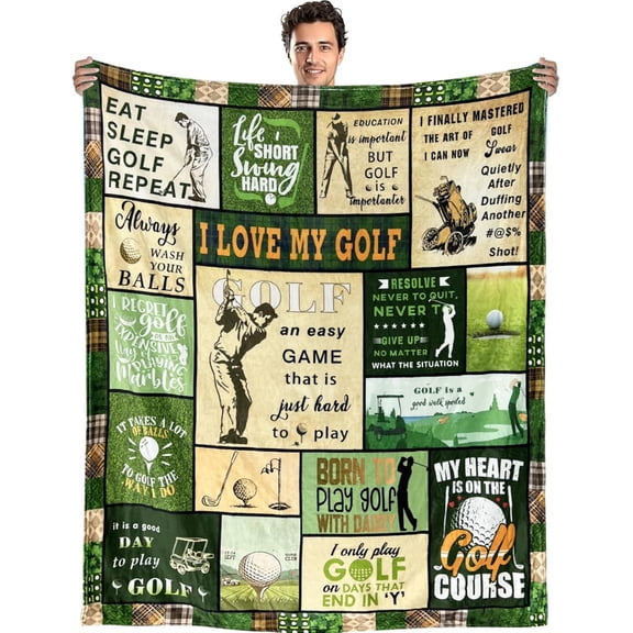 Golf Gifts for Men Unique Golf Blanket, Warm Cozy Flannel Golf Throw Blankets, Funny Golf Lover Birthday Gift Blanket 60x80 Inch