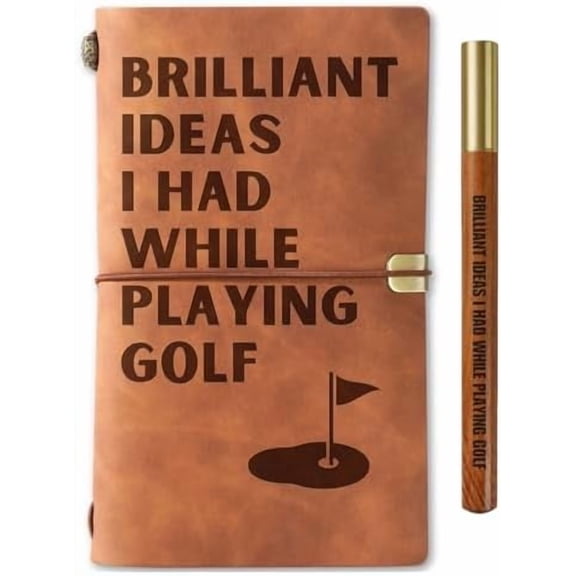 Golf Gifts for Men/Women, Funny Golf Gifts Leather Journal Notebook with Pen and Pen clip 7.87 x 4.7 Cover, 4 x 7.5 Pages (Inches) - Brilliant