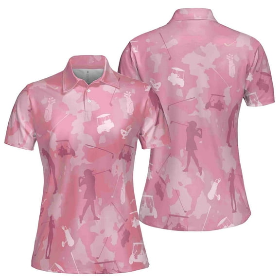 Golf Girl Camouflage Camouflage Pink Lady Golf Women 3D Polo Shirt Size S-5XL