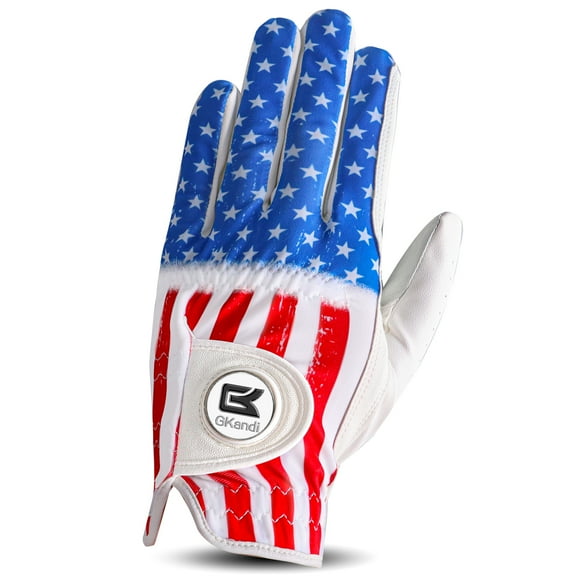 Golf Gloves Men Left Hand Right Handed 1 Pack with USA Flag Ball Marker, Leather Weathersof Grip Soft Golfer Mens Glove, Small Medium ML Large XL