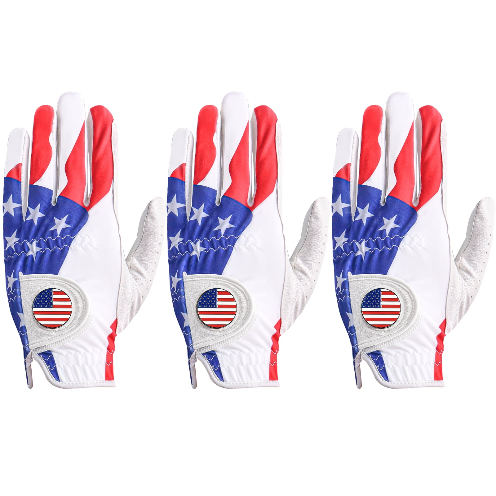 Golf Gloves Men Right Left Handed Golfer Left Right Hand with Ball Marker 3 Pack Leather Breathable Comfortable Weathersof Grip Size Small Medium ML Large XL