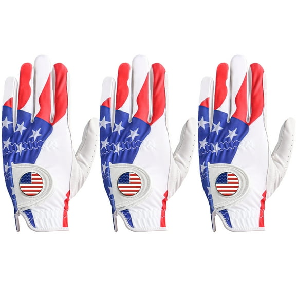 Golf Gloves Men Right Left Handed Golfer Left Right Hand with Ball Marker 3 Pack Leather Breathable Comfortable Weathersof Grip Size Small Medium ML Large XL