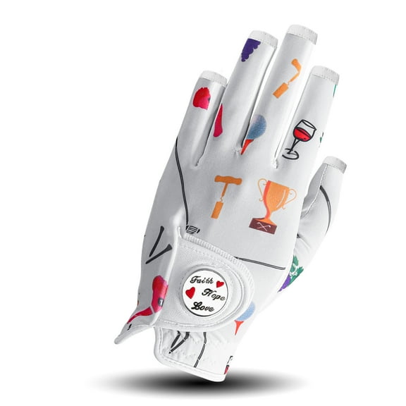 Golf Gloves Women with Ball Marker 1 Pack, Right Left Handed Golfer Left Right Hand, Ladies Breathable Soft All Weather Grip Glove Fit Size Small Medium Large X-Large