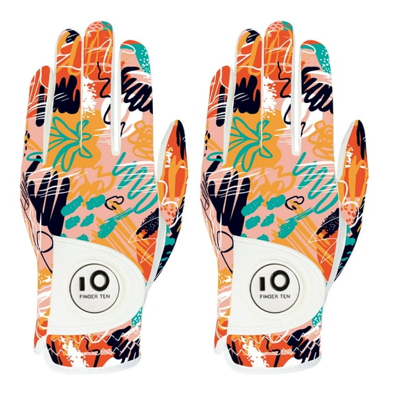 Golf Gloves Women Left Hand Right Leather with Ball Marker Colors 2 Pack, Womens Ladies Fashion All Weather Grip, Fit Size S M L XL