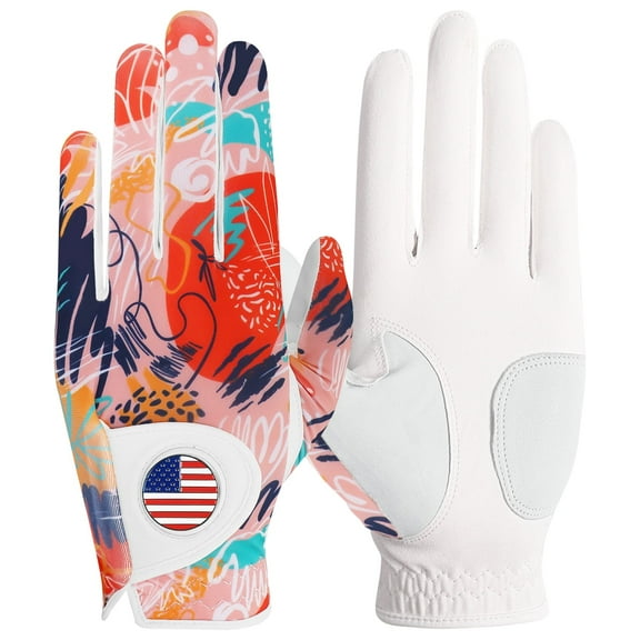Golf Gloves Women Left Right Hand Leather with Ball Marker Value Pack, Colored Glove for Ladies Right Left Handed Golfer All Weather Grip