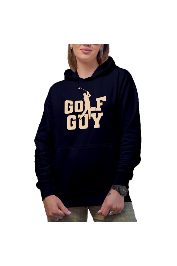 Golf Guy with a Swinging Man or Male Golf Player, Golfing or Golfer Themed Merch Gift, Navy Blue Hooded Sweatshirt or Hoodie, 3XL