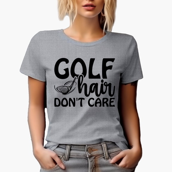 Golf Hair Don't Care with a Club Hitting a Ball, Golf Player, Golfing or Golfer Themed Merch Gift, Heather Grey T-Shirt, XL
