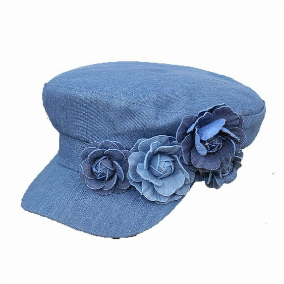 Golf Hats for Men Flat Cap Ivy Style Newsboy Sport Cap for Outdoor Women's Summer Denim Flat Top Hat With Three Contrasting Color Flowers Fashionable And Face Enhancing Small Beret