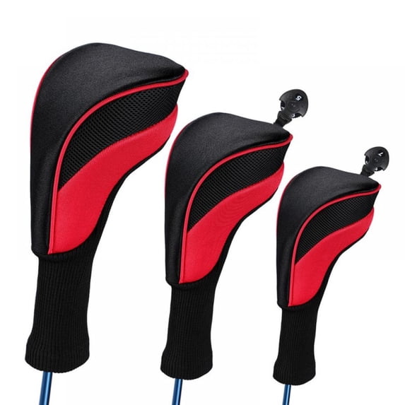 Golf Head Covers - 3Pcs Golf Club Head Covers for Wood & Fairway, Driver Headcover Hybrids of No. Tags 3 4 5 6 X with Long Neck Mesh for Extra Club Protection