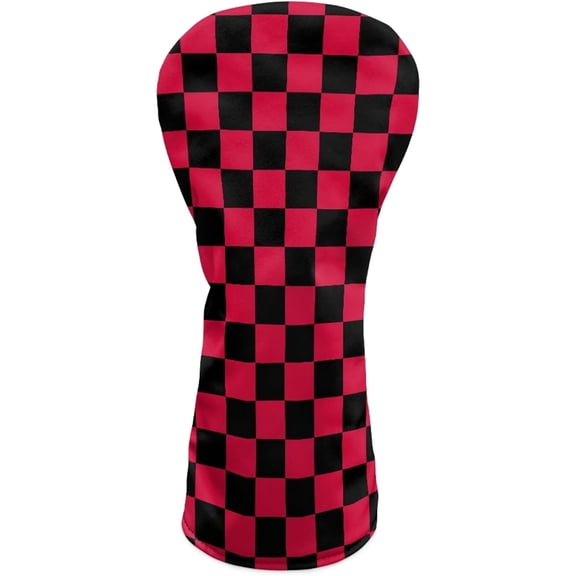Golf Head Covers for Woods and Driver Fairway Hybrid Funny PU Leather Golf Club Head Covers for Women Men Golf Accessories for Halloween Christmas Birthday Present,Black and Red Checkered