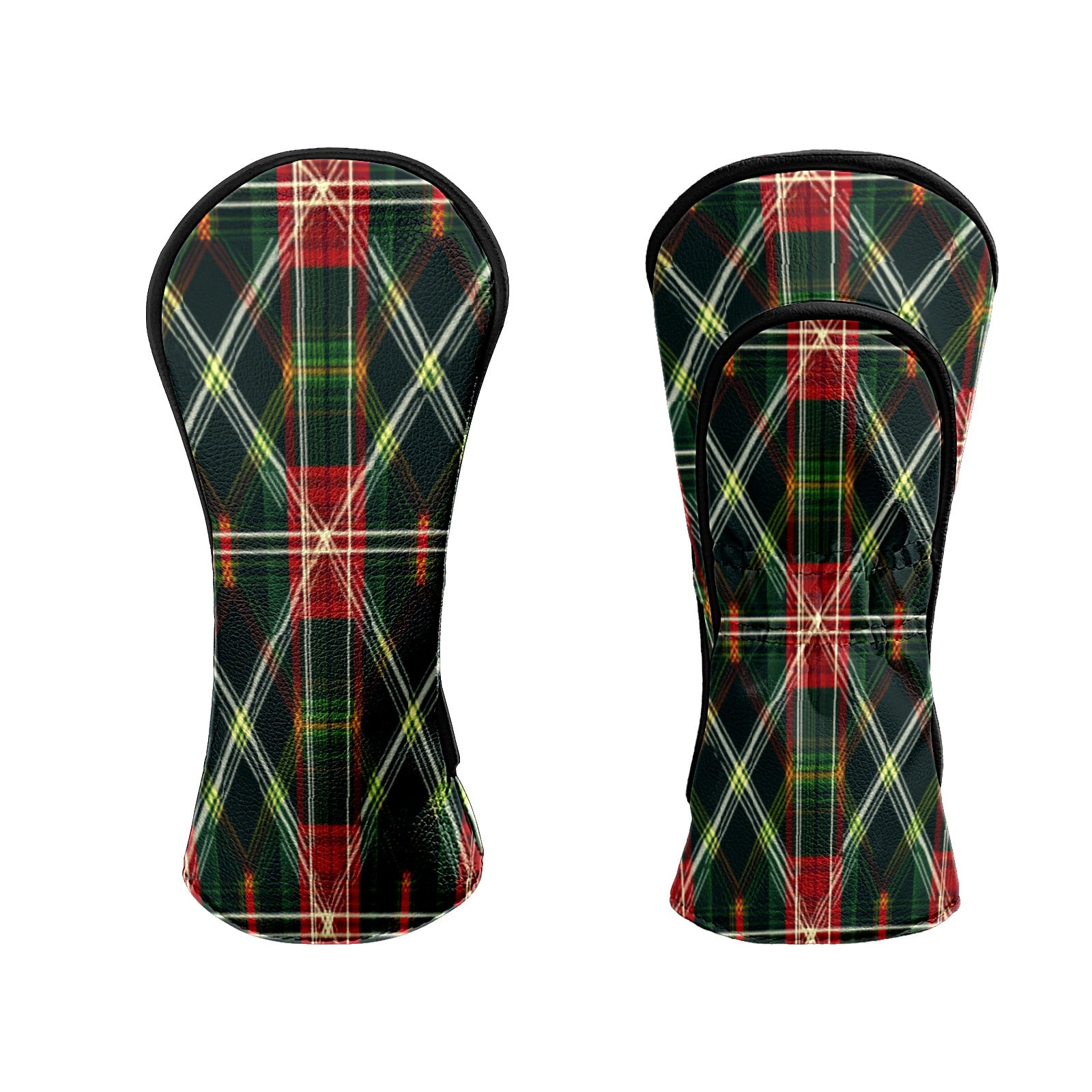 Golf Head Covers for Woods and Driver Waterproof Leather Golf Club Head Covers for Women Men Golf Driver Fairway Wood Headcover Dark Green Tartan Design