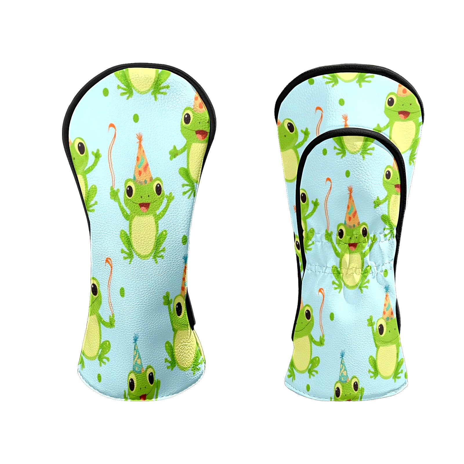 Golf Head Covers for Woods and Driver Waterproof Leather Golf Club Head Covers for Women Men Golf Driver Fairway Wood Headcover Party Hat Frog Seamless Pattern