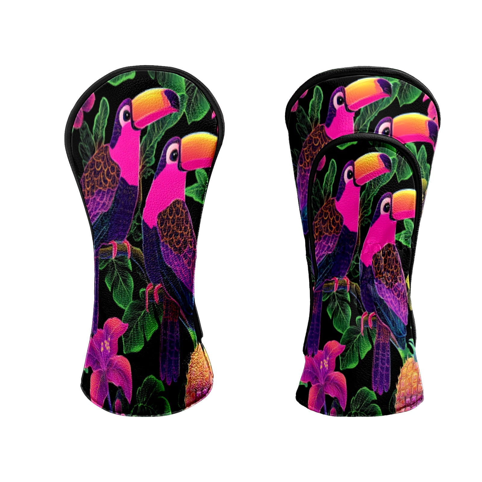 Golf Head Covers for Woods and Driver Waterproof Leather Golf Club Head Covers for Women Men Golf Driver Fairway Wood Headcover Purple Toucan Floral Mural