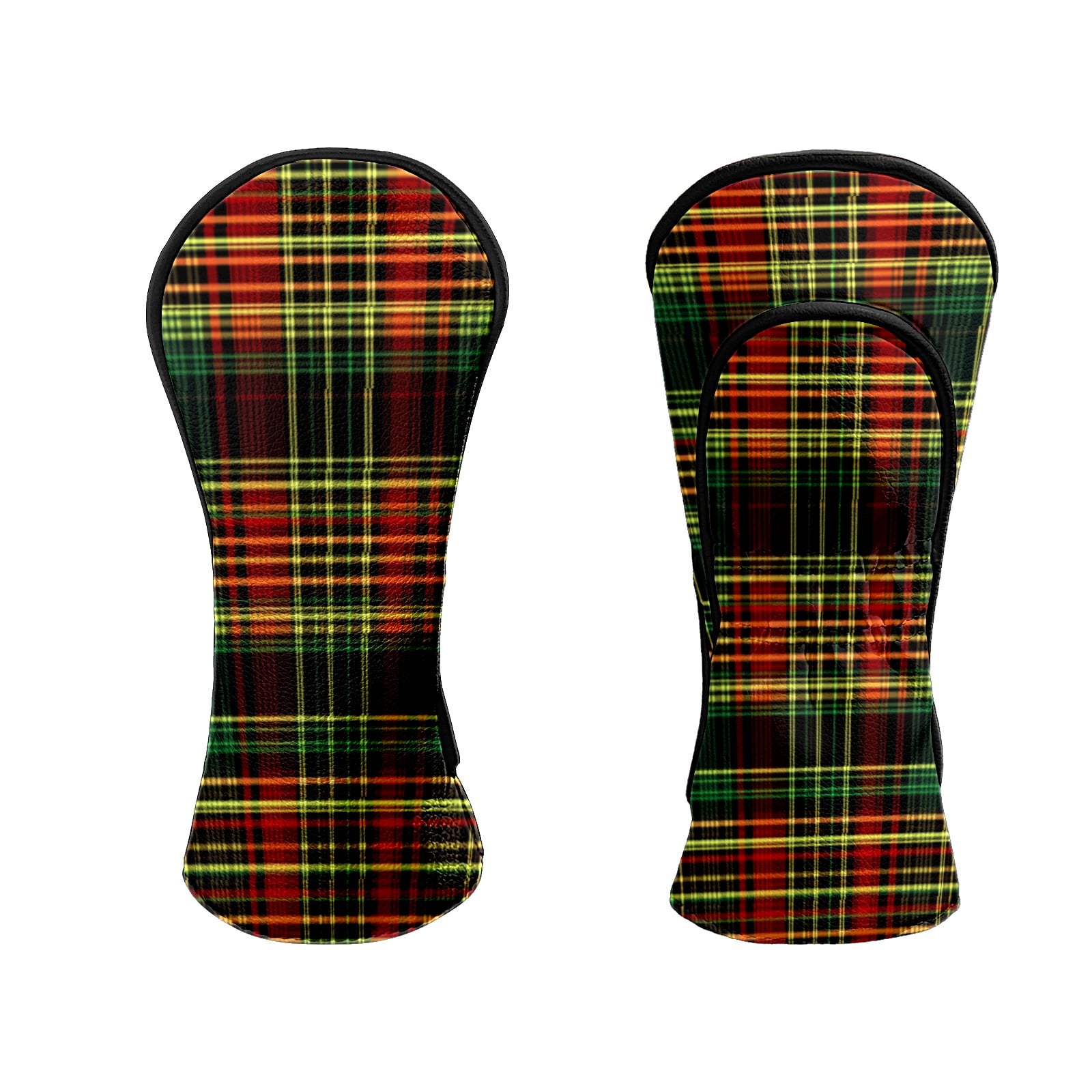 Golf Head Covers for Woods and Driver Waterproof Leather Golf Club Head Covers for Women Men Golf Driver Fairway Wood Headcover Red-Green Plaid Pattern