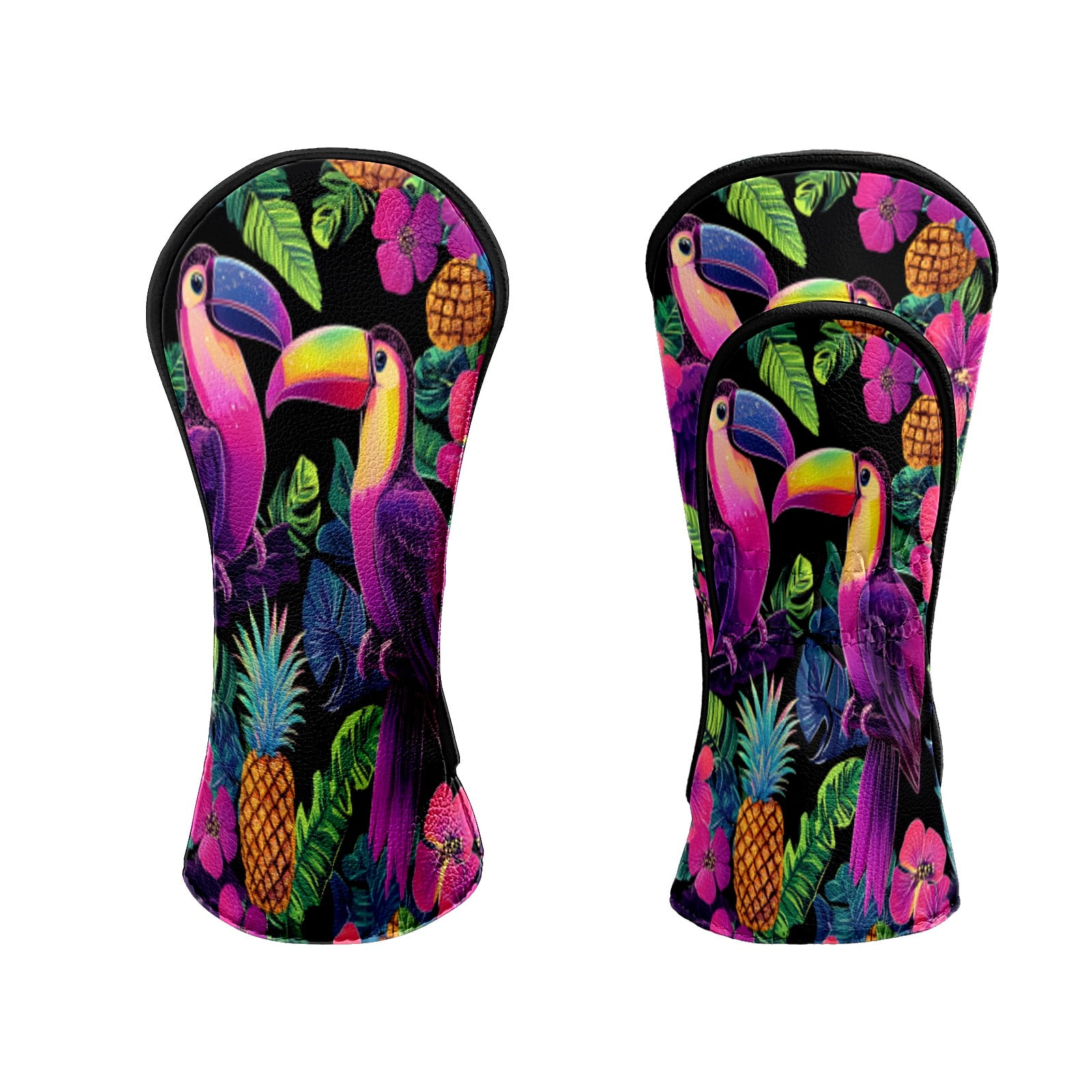Golf Head Covers for Woods and Driver Waterproof Leather Golf Club Head Covers for Women Men Golf Driver Fairway Wood Headcover Toucan & Pineapple Jungle Design