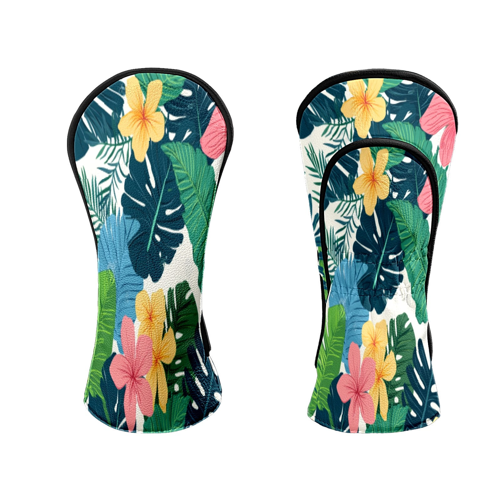 Golf Head Covers for Woods and Driver Waterproof Leather Golf Club Head Covers for Women Men Golf Driver Fairway Wood Headcover Tropical Floral Seamless Pattern