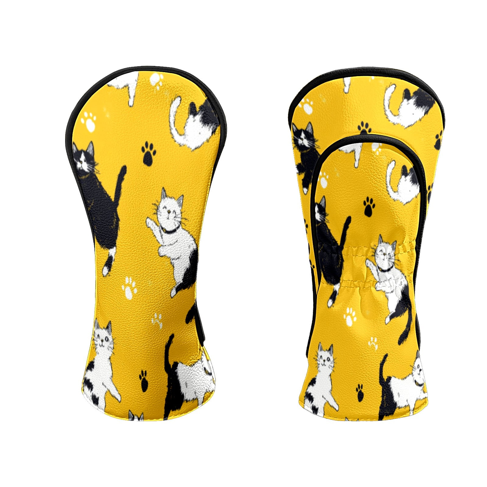 Golf Head Covers for Woods and Driver Waterproof Leather Golf Club Head Covers for Women Men Golf Driver Fairway Wood Headcover Yellow Background Cat Mural