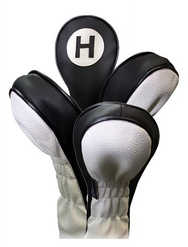 Golf Headcover Black and White Vintage Leather Style #2, 3, 4, 5 Hybrid Head Covers Fits Most Hybrid Clubs