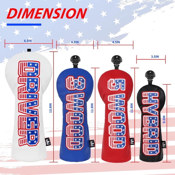 Golf Headcover Set for Driver 3 5 Fairway Wood Hybrid Golf Club Head Cover, USA Flag Old Glory Design Golf Club Covers,Interchangeable Number Tag Offered