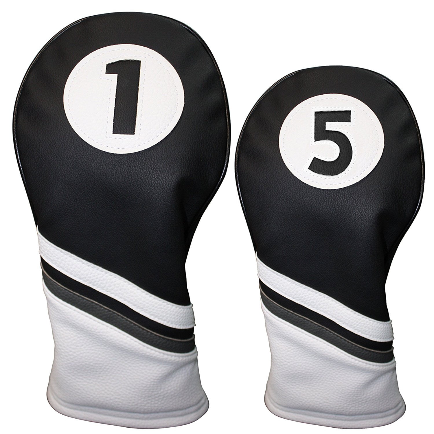Golf Headcovers Black and White Leather Style 1 & 5 Driver and Fairway Head Cover Fits 460cc Drivers