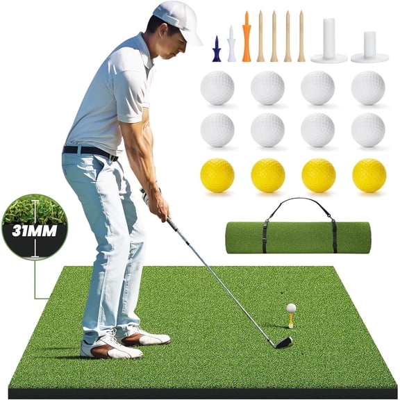 Golf Hitting Mat 31MM&50MM- 5X4ft Golf Mat for Practice Indoor/Outdoor, High-Elasticity Artificial Turf Mat, Portable Golf Swing Mat for Garage Simulator Chipping Driving