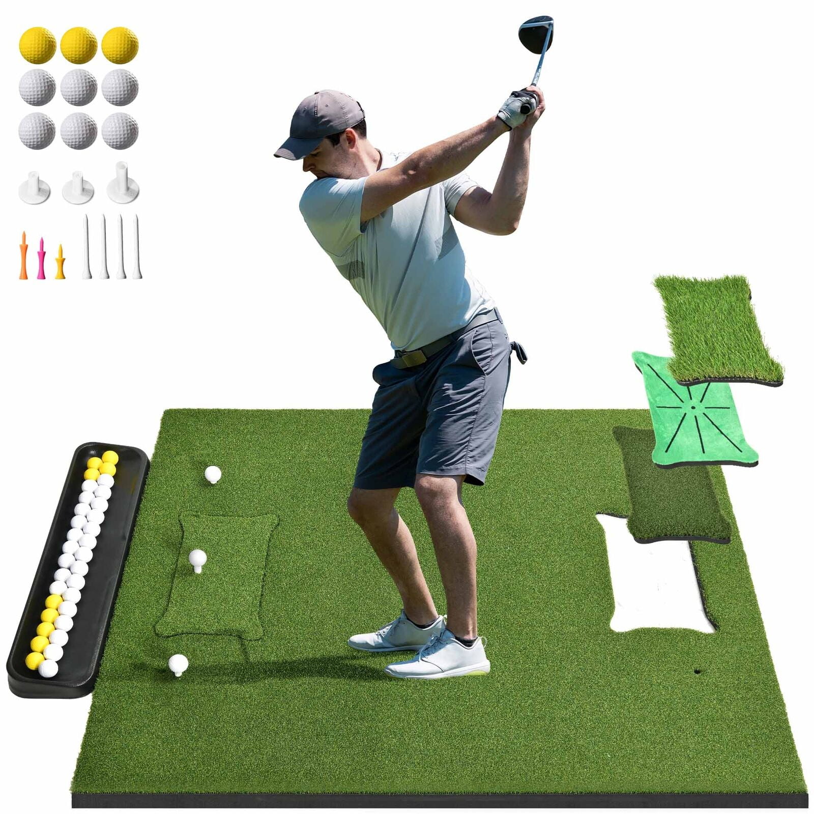 Golf Hitting Mat 5×4ft 31mm Golf Practice Mat Wgolf Ball Tray Golf Mat Indoor 2475