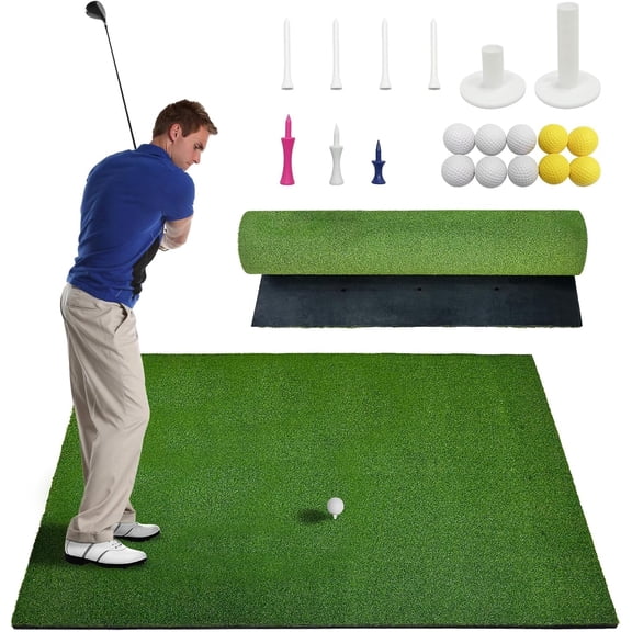 Golf Hitting Mat - 5 x 4 FT or 5 x 5 FT Practice Turf Mat with 31mm Thickness EVA Base for Indoor Outdoor Golf Training