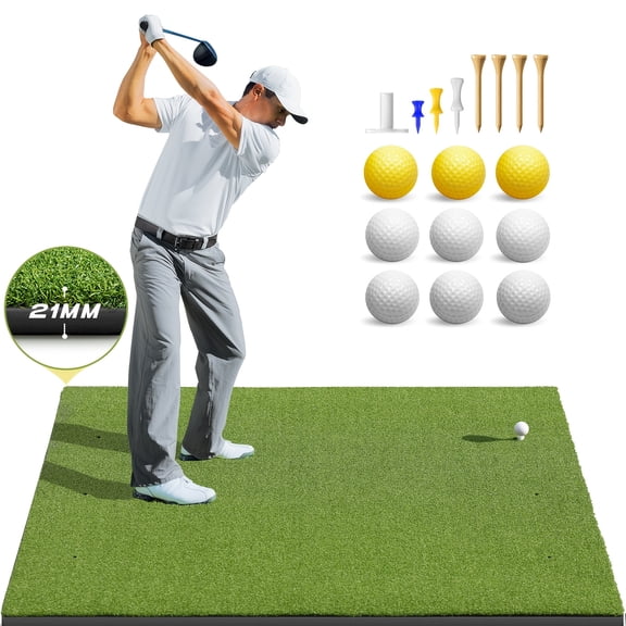 Golf Hitting Mat, 5x4ft Artificial Golf Turf Practice Mat For Outdoor & Indoor Training, Thicken Golf Hitting Training Mat With 9 Balls 8 Tee For Backyard