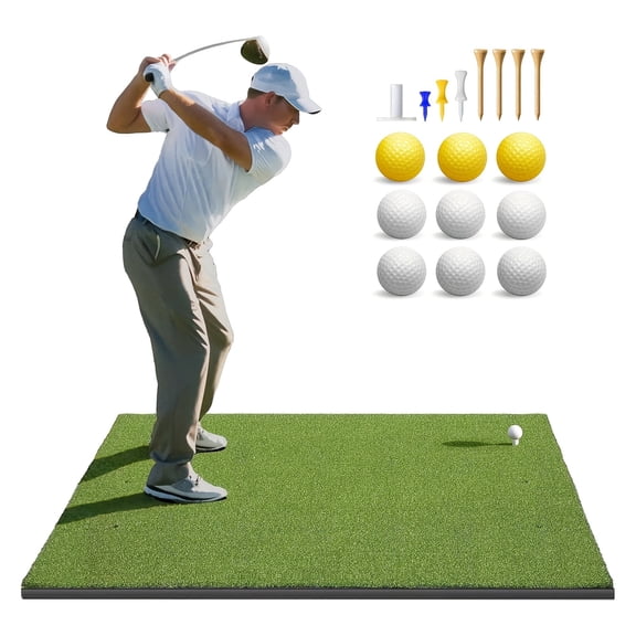 Golf Hitting Mat, 5x4ft Artificial Golf Turf Practice Mat For Outdoor & Indoor Training, Thicken Golf Hitting Training Mat With 9 Balls 8 Tee For Backyard
