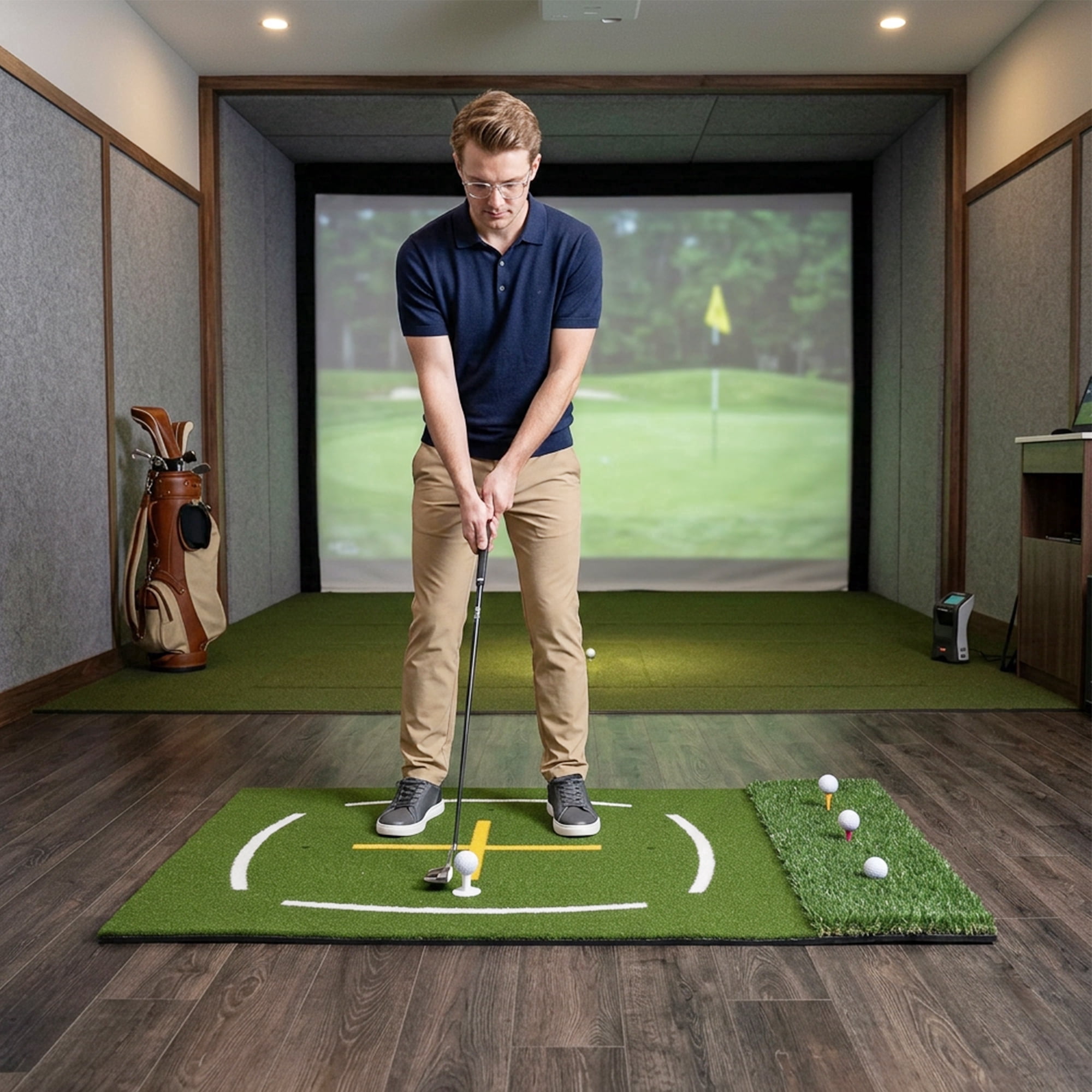 Bullenfity Golf Hitting Mat Portable Cross Stance Guide 7 Tee Positions ...