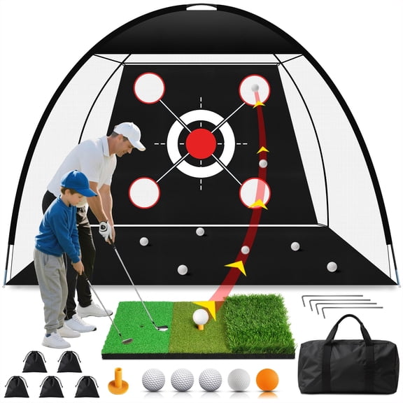 Golf Hitting Net 10x7ft Tri-turf Mat All-in-one Practice Aid