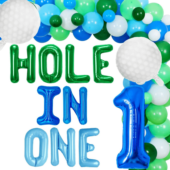 Golf Hole-in-One First Birthday Decor Set - Foil Number 1 + Green, Blue, and White Themed Balloon Combo for Party Decoration