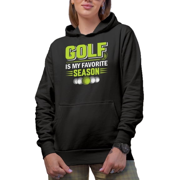 Golf Is My Favorite Season Quote with a Club & Balls, Golf Player, Golfing or Golfer Themed Merch Gift, Black Hooded Sweatshirt or Hoodie, Medium