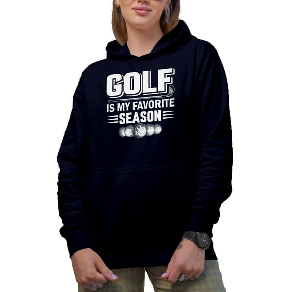 Golf Is My Favorite Season with a Club & Balls, Golf Player, Golfing or Golfer Themed Merch Gift, Navy Blue Hooded Sweatshirt or Hoodie, 2XL