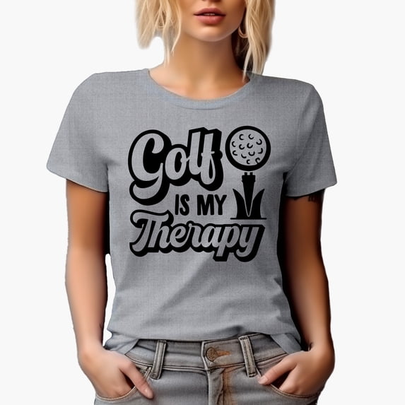 Golf Is My Therapy Quote with a Ball on a Tee, Golf Player, Golfing or Golfer Themed Merch Gift, Heather Grey T-Shirt, M