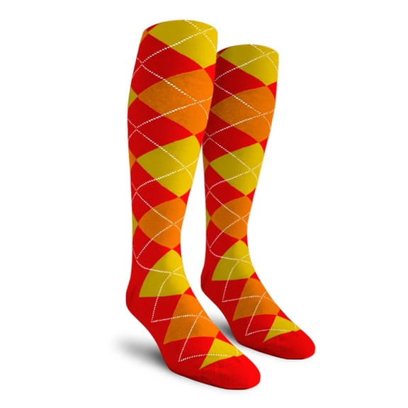 Golf Knickers Colorful Knee High Argyle Cotton Socks For Men Women and Youth - 5A: Red/Orange/Yellow - Ladies