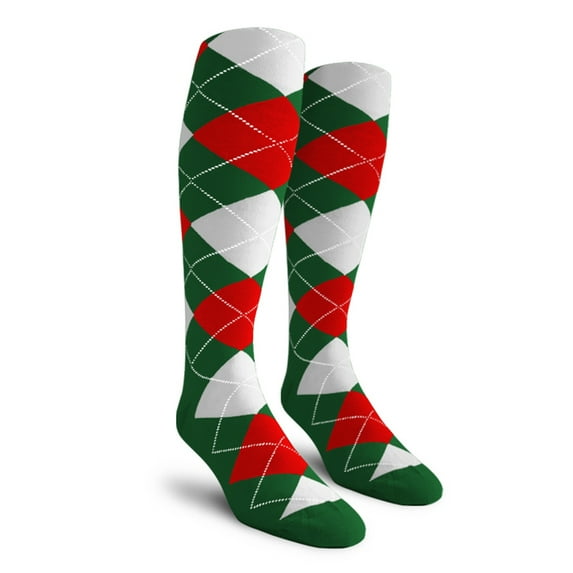 Golf Knickers Colorful Knee High Argyle Cotton Socks For Men Women and Youth - 5L: Dark Green/Red/White - Youth