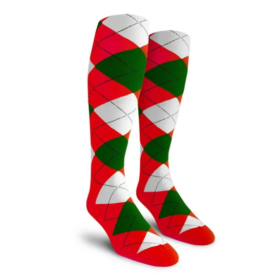Golf Knickers Colorful Knee High Argyle Cotton Socks For Men Women and Youth - 5P: Red/Dark Green/White - Ladies