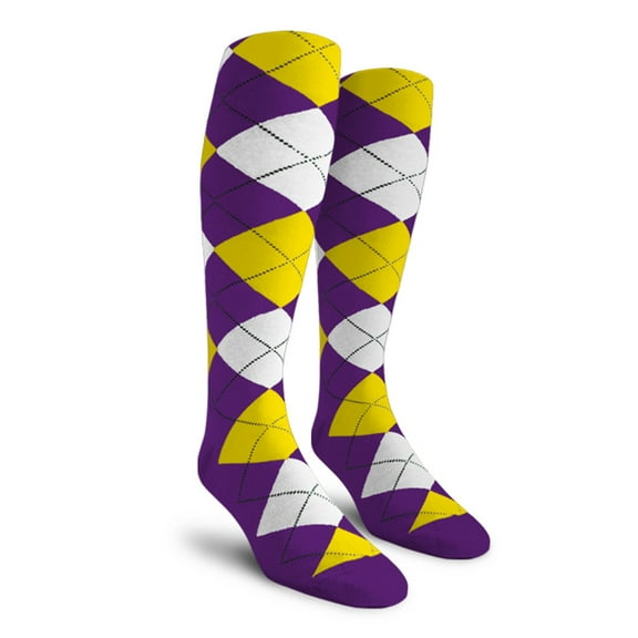 Golf Knickers Colorful Knee High Argyle Cotton Socks For Men Women and Youth - 5Q: Purple/Yellow/White - Mens