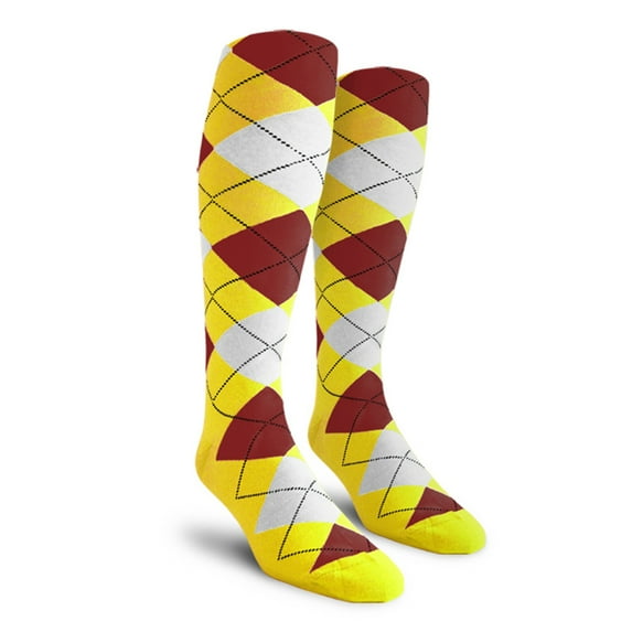 Golf Knickers Colorful Knee High Argyle Cotton Socks For Men Women and Youth - 5R: Yellow/Maroon/White - Mens