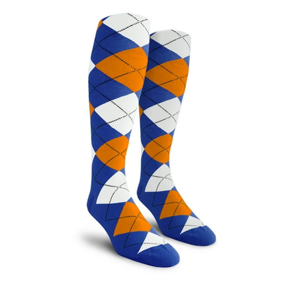 Golf Knickers Colorful Knee High Argyle Cotton Socks For Men Women and Youth - 5S: Royal/White/Orange - Mens