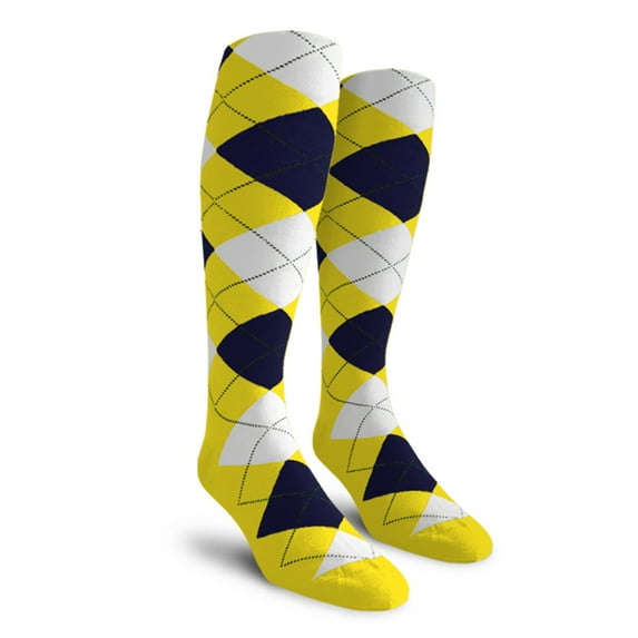 Golf Knickers Colorful Knee High Argyle Cotton Socks For Men Women and Youth - 5Z: Yellow/Navy/White - Mens