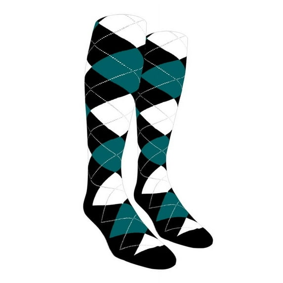 Golf Knickers Colorful Knee High Argyle Cotton Socks For Men Women and Youth - 6C: Black/Teal/White - Mens