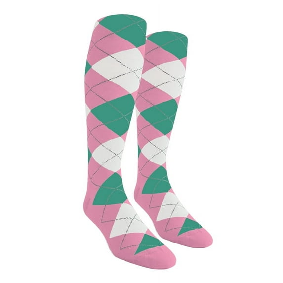 Golf Knickers Colorful Knee High Argyle Cotton Socks For Men Women and Youth - 6T: Pink/White/Teal - Mens