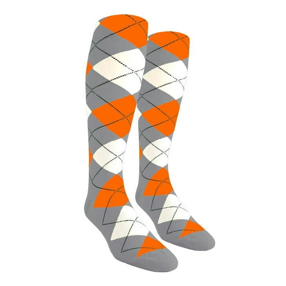 Golf Knickers Colorful Knee High Argyle Cotton Socks For Men Women and Youth - 6X: Taupe/Orange/White - Mens