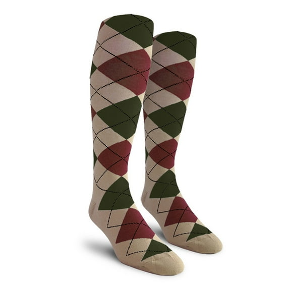 Golf Knickers Colorful Knee High Argyle Cotton Socks For Men Women and Youth - B: Taupe/Maroon/Olive - Youth