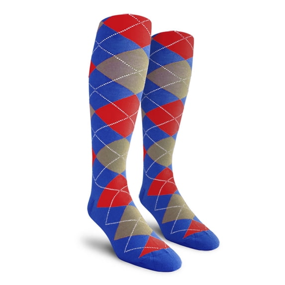 Golf Knickers Colorful Knee High Argyle Cotton Socks For Men Women and Youth - BBBB: Royal/Taupe/Red - Mens