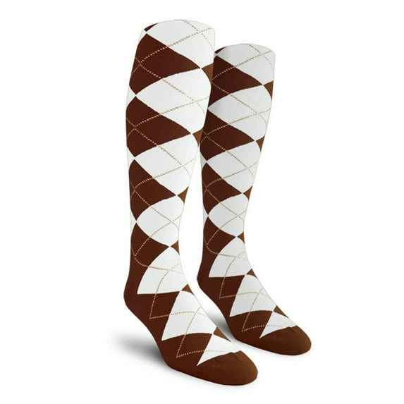 Golf Knickers Colorful Knee High Argyle Cotton Socks For Men Women and Youth - CC: Brown/White - Ladies