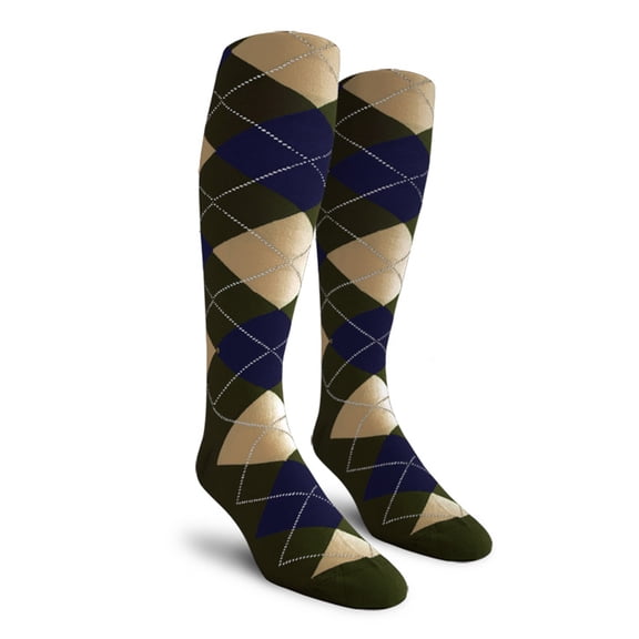 Golf Knickers Colorful Knee High Argyle Cotton Socks For Men Women and Youth - D: Olive/Navy/Khaki - Mens