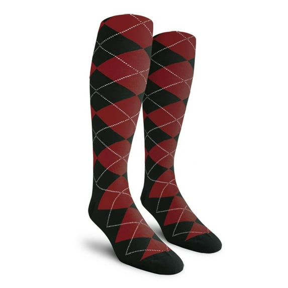 Golf Knickers Colorful Knee High Argyle Cotton Socks For Men Women and Youth - DD: Black/Maroon - Mens